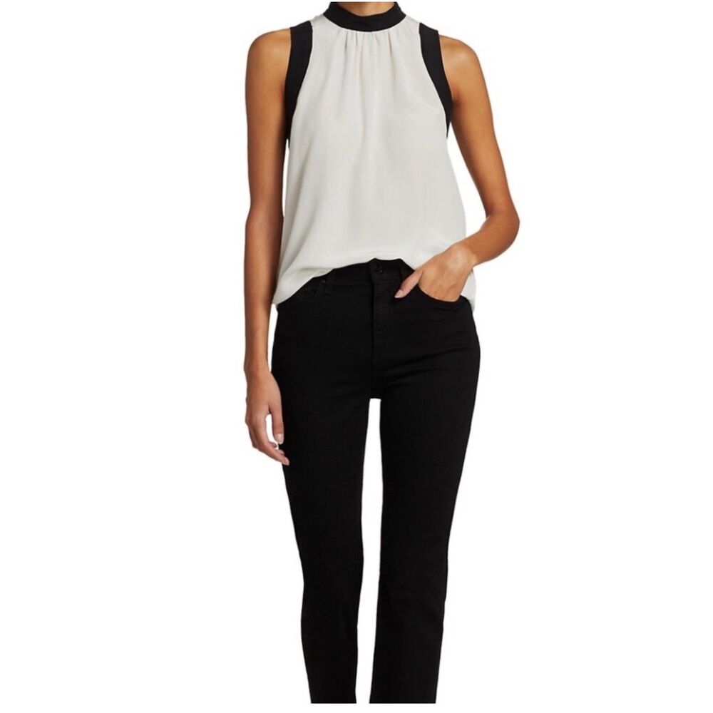 Rag & Bone Tallulah Silk Sleeveless Mock Neck Sleeveless Blouse Black & Pearl 4